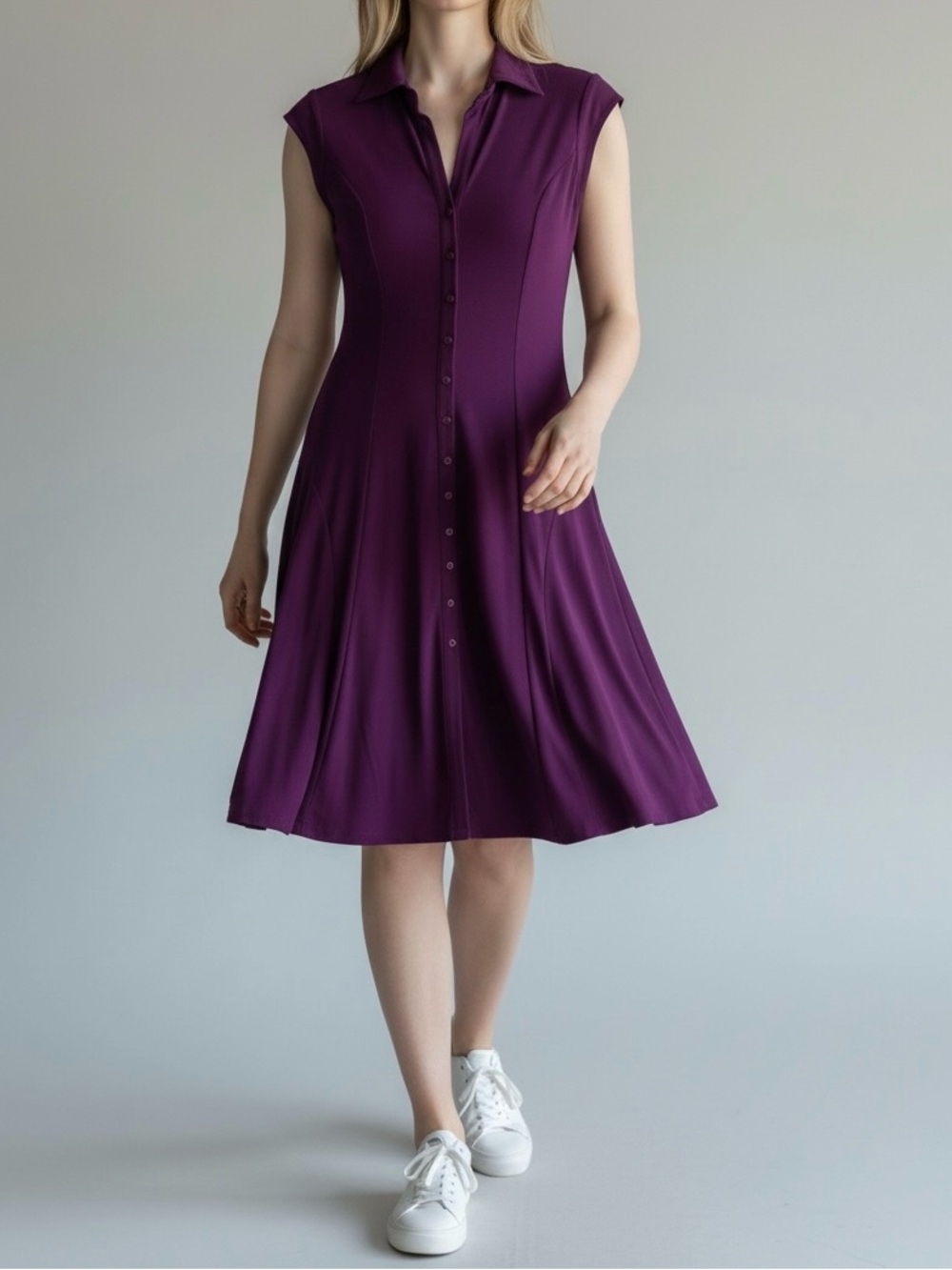 Joseph Ribkoff Plum Purple Button Front Sleeveless Dress Size 10